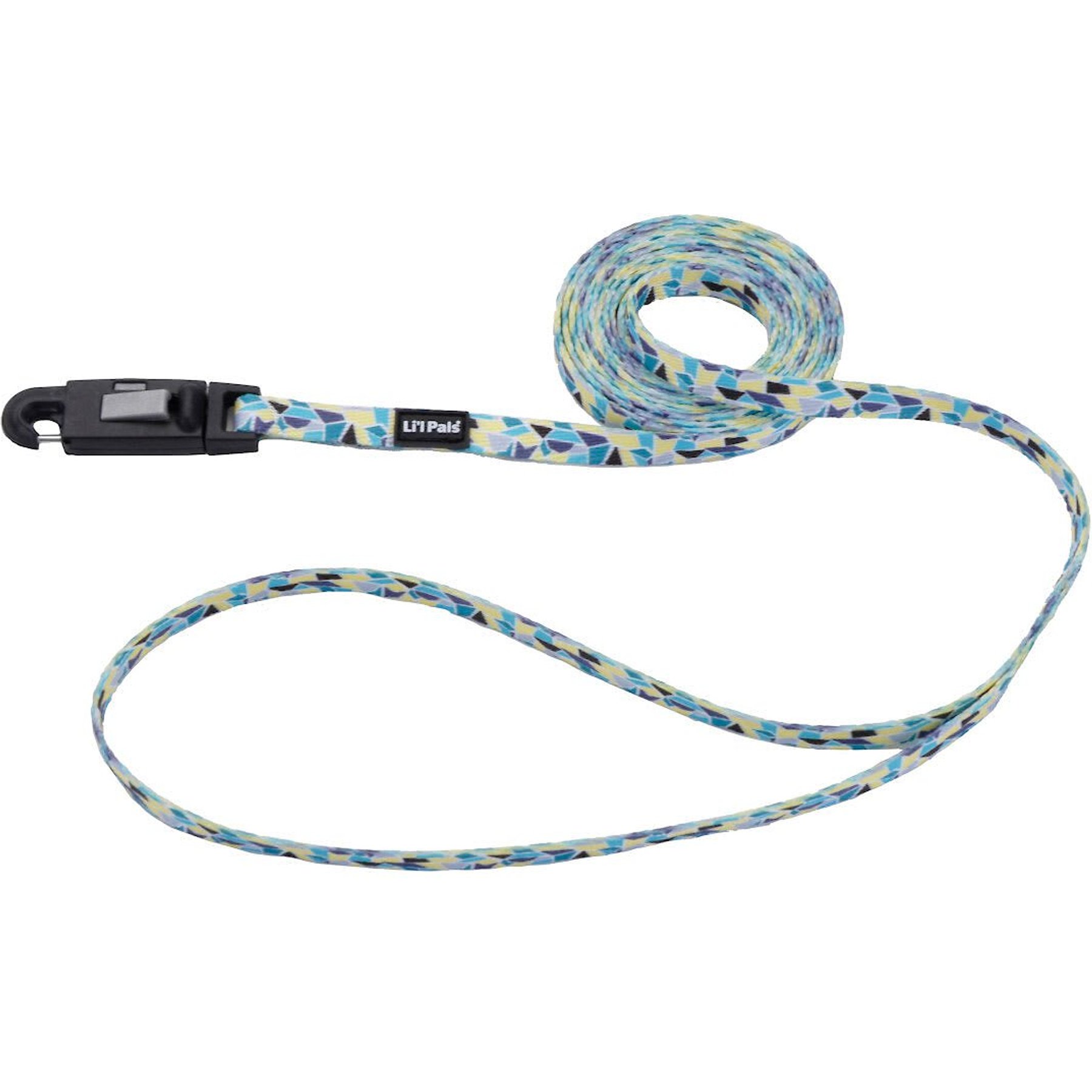 Li'l Pals E-Z Snap Patterned Dog Leash, Teal/Yellow/Grey Stained Glass, 6-ft long, 5/8-in wide
