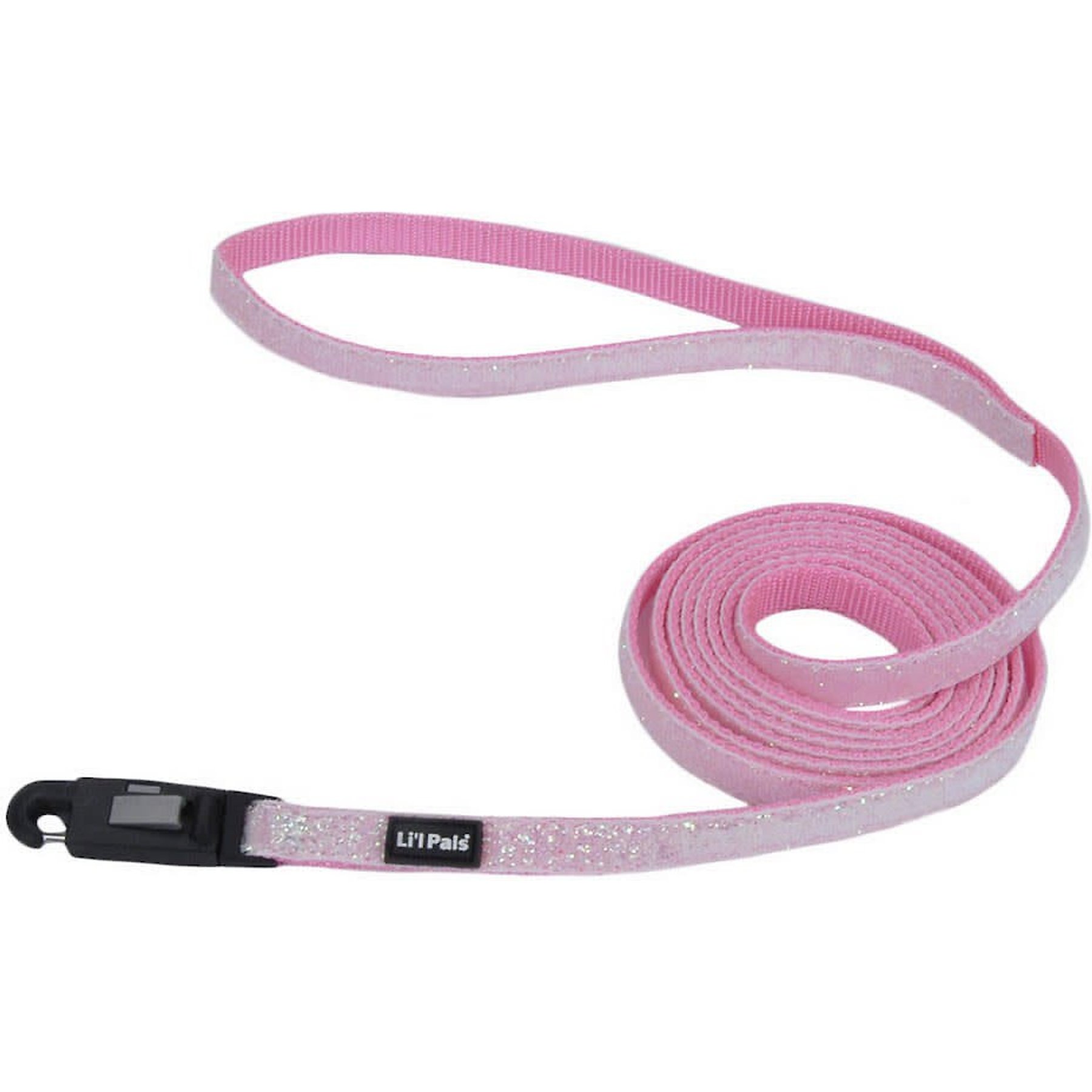 Li'l Pals Glitter Overlay Dog Leash, Pink Sparkles, 6-ft long, 3/8-in wide