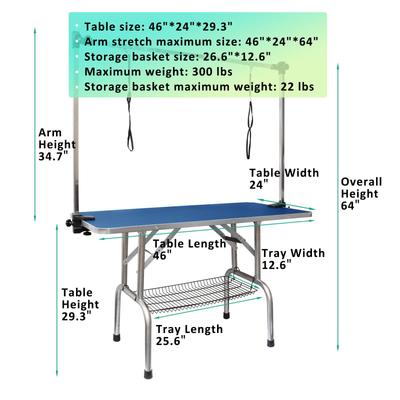 Show full view: Lil' Paw Stainless Steel Dog Grooming Table with Adjustable Arm & Clamp, Blue, 46-in slide 3 of 9