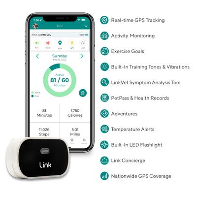 Show full view: Link My Pet Dog GPS & Activity Tracker with Training Tools & Link Bluetooth Beacon, Black & White slide 3 of 13