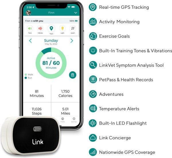 Link My Pet Dog GPS & Activity Tracker with Training Tools & Wrap
