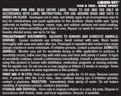 Show full view: Liquid-Vet Flea & Tick+ Home Spray for Dog & Cats, 16-fl oz bottle slide 3 of 3