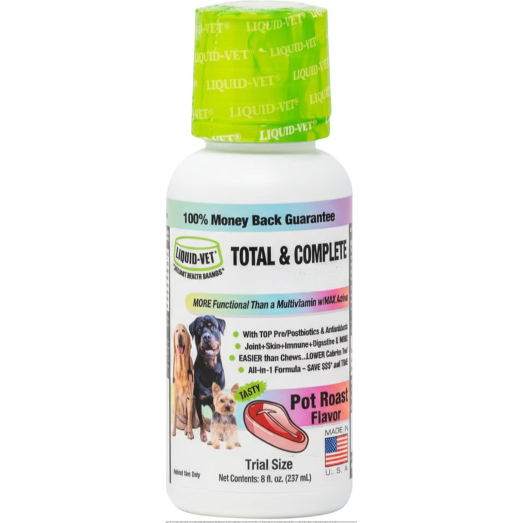 Liquid-Vet K9 Total & Complete Pot Roast Beef Flavored Multi-Purpose Liquid Supplement for Dogs, 8-fl oz