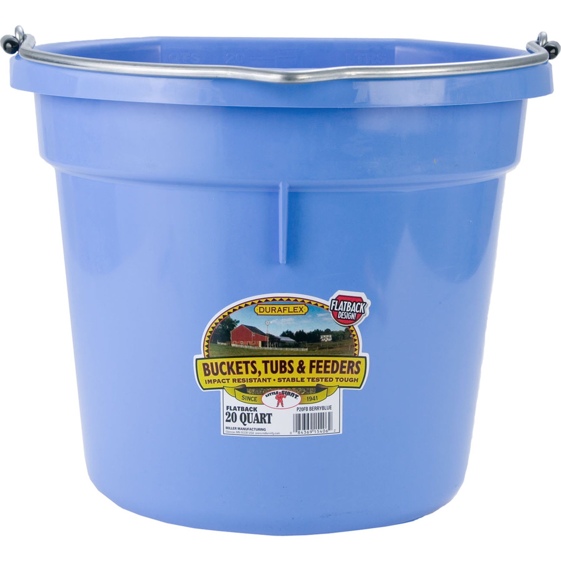 Little Giant Flat Back Plastic Bucket, Berry Blue, 20-qt