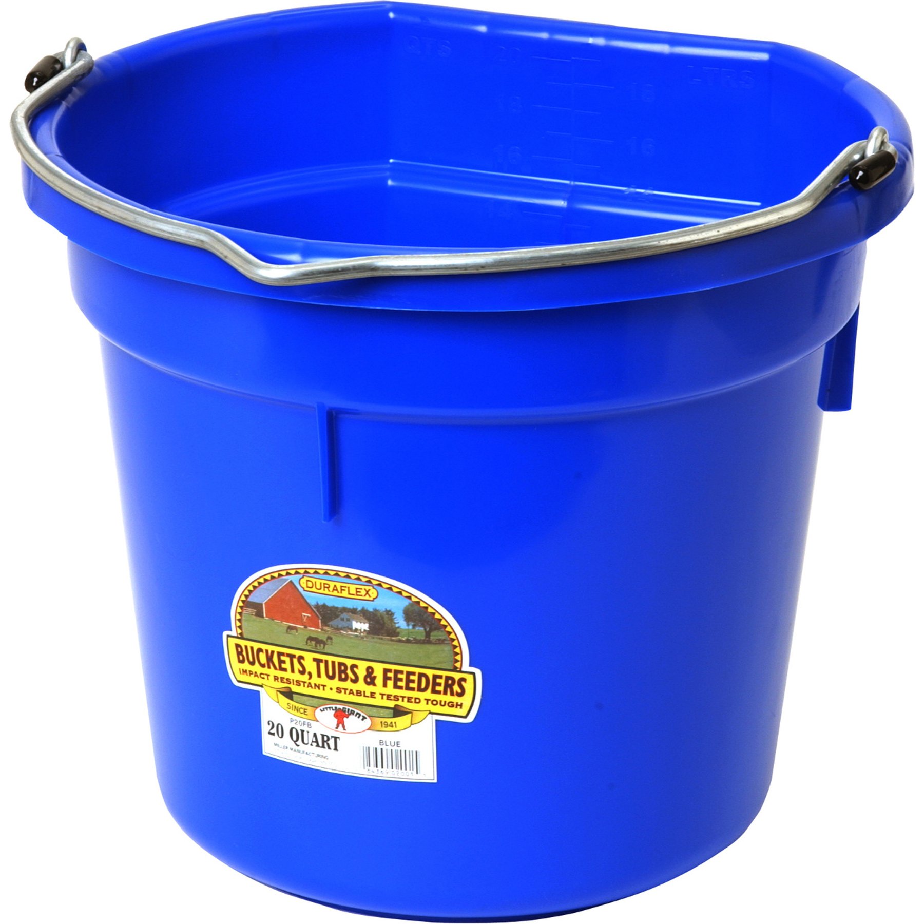 Little Giant Flat Back Plastic Bucket, Blue, 20-qt