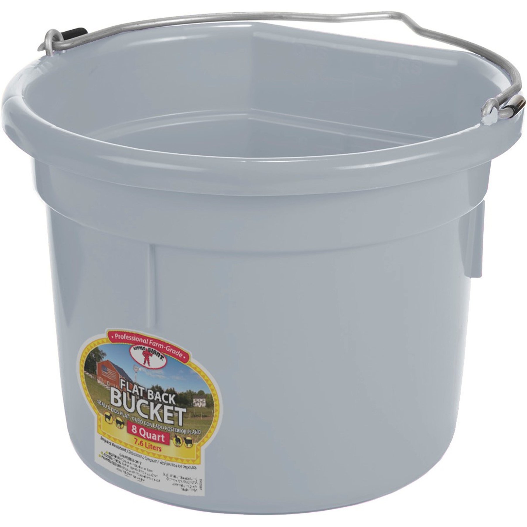 Little Giant Flat Back Plastic Bucket, Gray, 8-qt