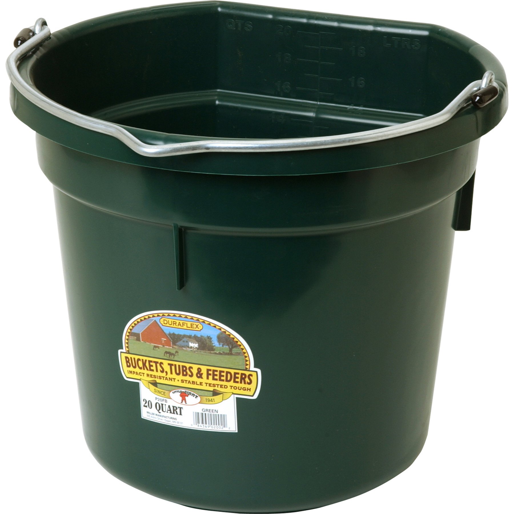 Little Giant Flat Back Plastic Bucket, Green, 20-qt