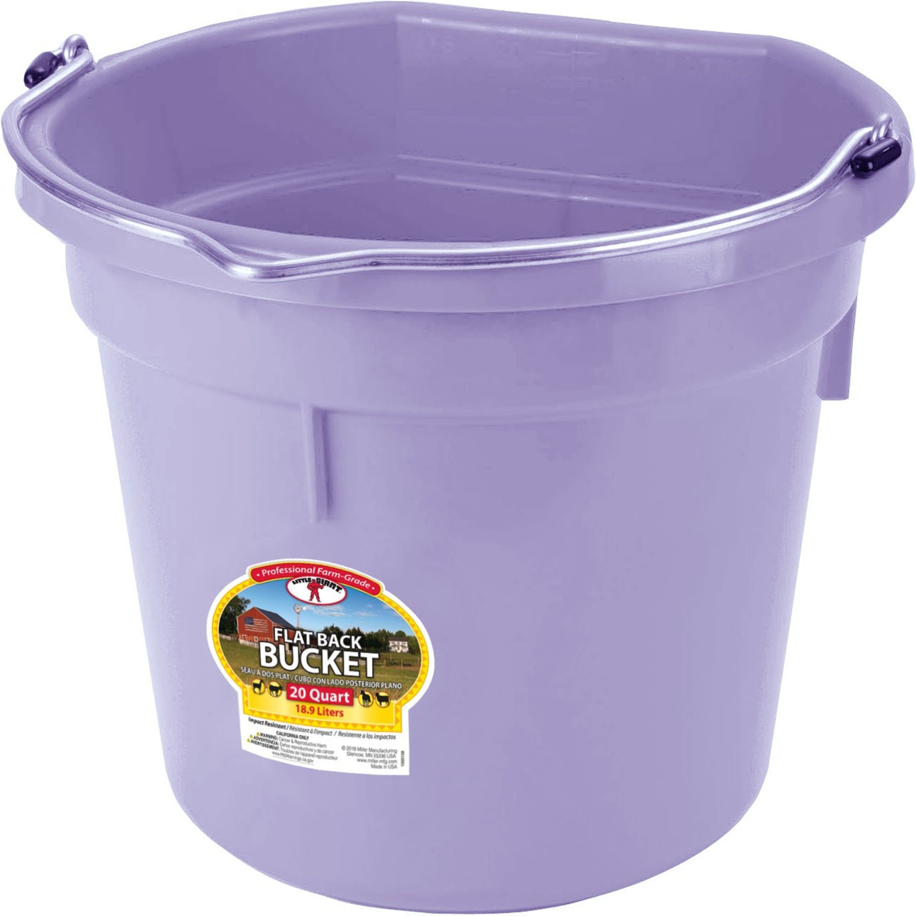 Little Giant Flat Back Plastic Bucket, Lavender, 20-qt