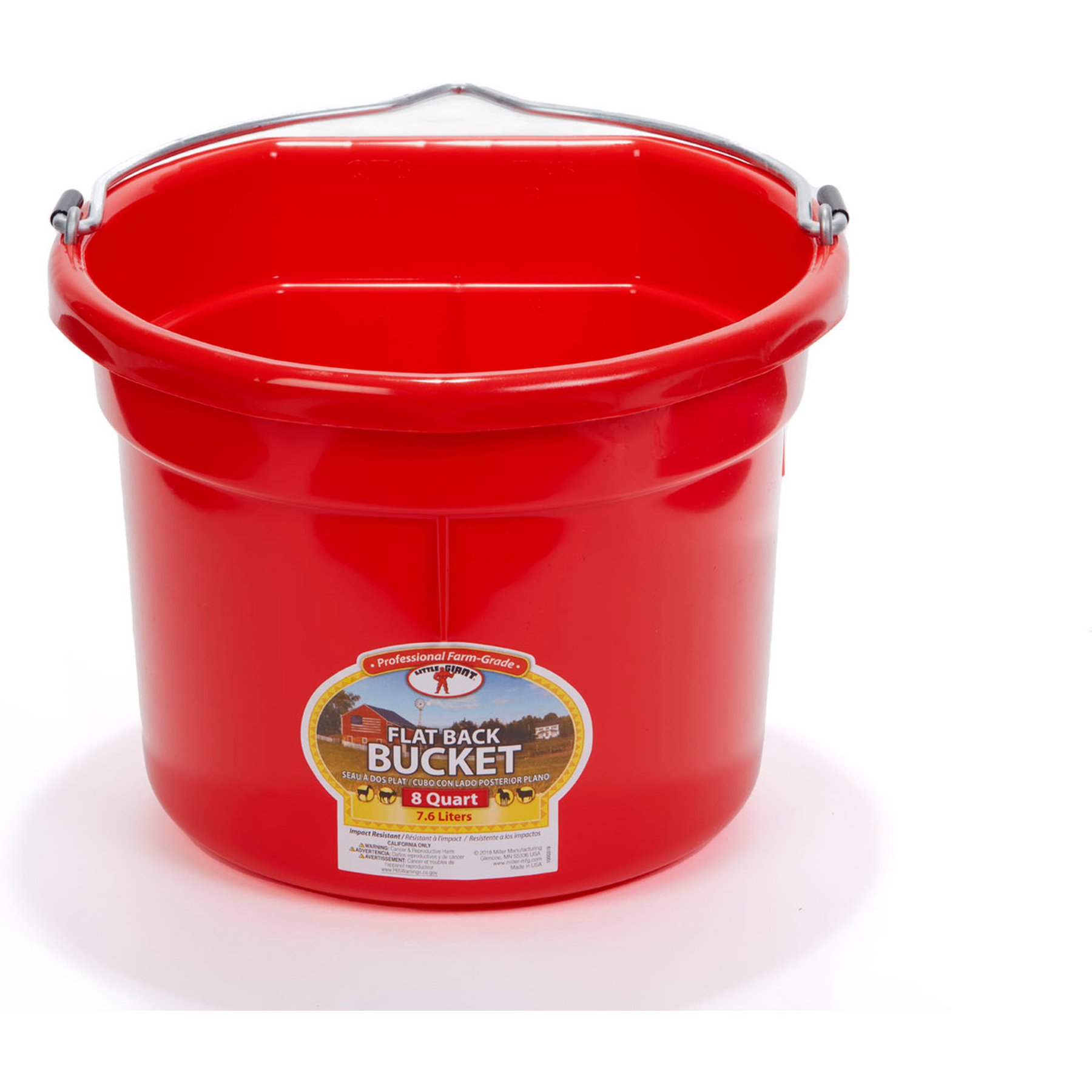 Little Giant Flat Back Plastic Bucket, Red, 8-qt