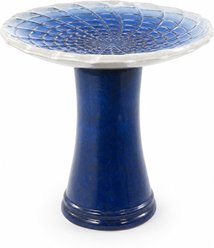 Little Pals Handmade Outdoor Ombre Ceramic Bird Bath & Feeder, 26-lb, Blue Lotus/Sapphire Blue