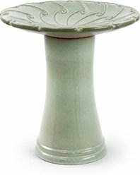 Little Pals Handmade Outdoor Swirling Scroll Ceramic Bird Bath & Feeder, 26-lb, Sage Green/Light Green