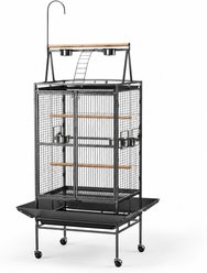 Little Pals Open Top Parrot Cage with Rolling Stand & Slide-Out Tray, Black, 46.41-lb