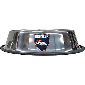 Littlearth Everyday Non-Skid Stainless Steel Dog & Cat Bowl, Denver Broncos, Large: 4-cup