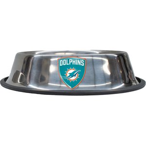 Littlearth Everyday Non-Skid Stainless Steel Dog & Cat Bowl, Miami Dolphins, Large: 4-cup
