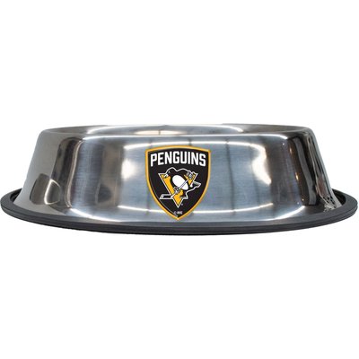 Littlearth Littlearth NHL Everyday Non-Skid Stainless Steel Dog & Cat Bowl, Pittsburgh Penguins, Large: 4-cup