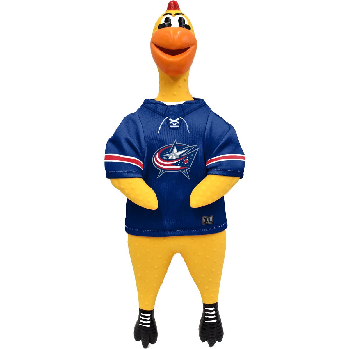 Littlearth NHL Rubber Chicken Squeaky Dog Chew Toy, Columbus Blue Jackets