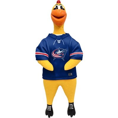 Littlearth Littlearth NHL Rubber Chicken Squeaky Dog Chew Toy, Columbus Blue Jackets