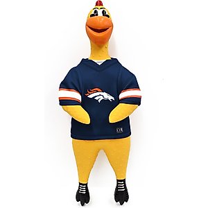 Littlearth Rubber Chicken Squeaky Dog Chew Toy, Denver Broncos