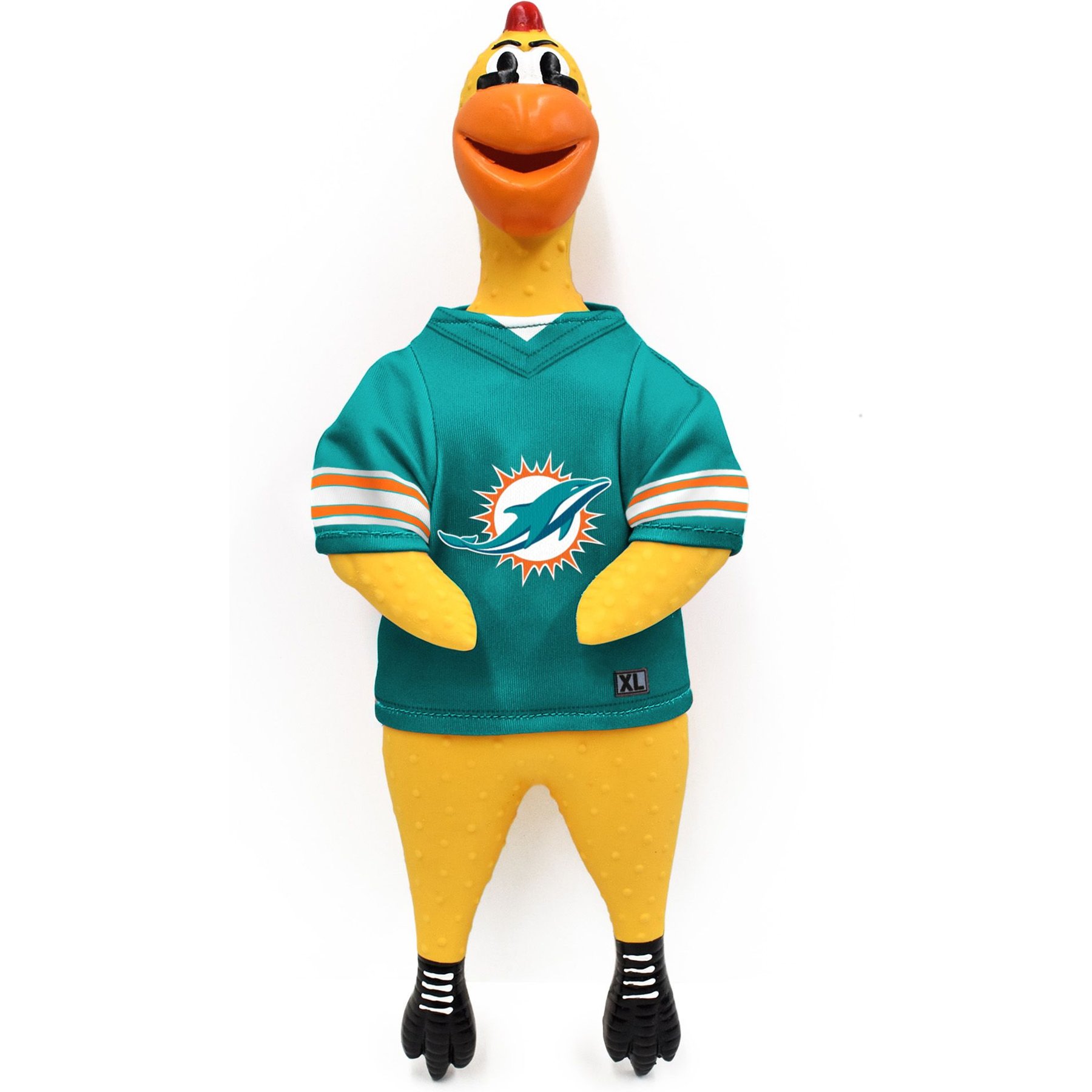 Littlearth NFL Rubber Chicken Squeaky Dog Chew Toy, Miami Dolphins