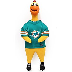Littlearth Rubber Chicken Squeaky Dog Chew Toy, Miami Dolphins