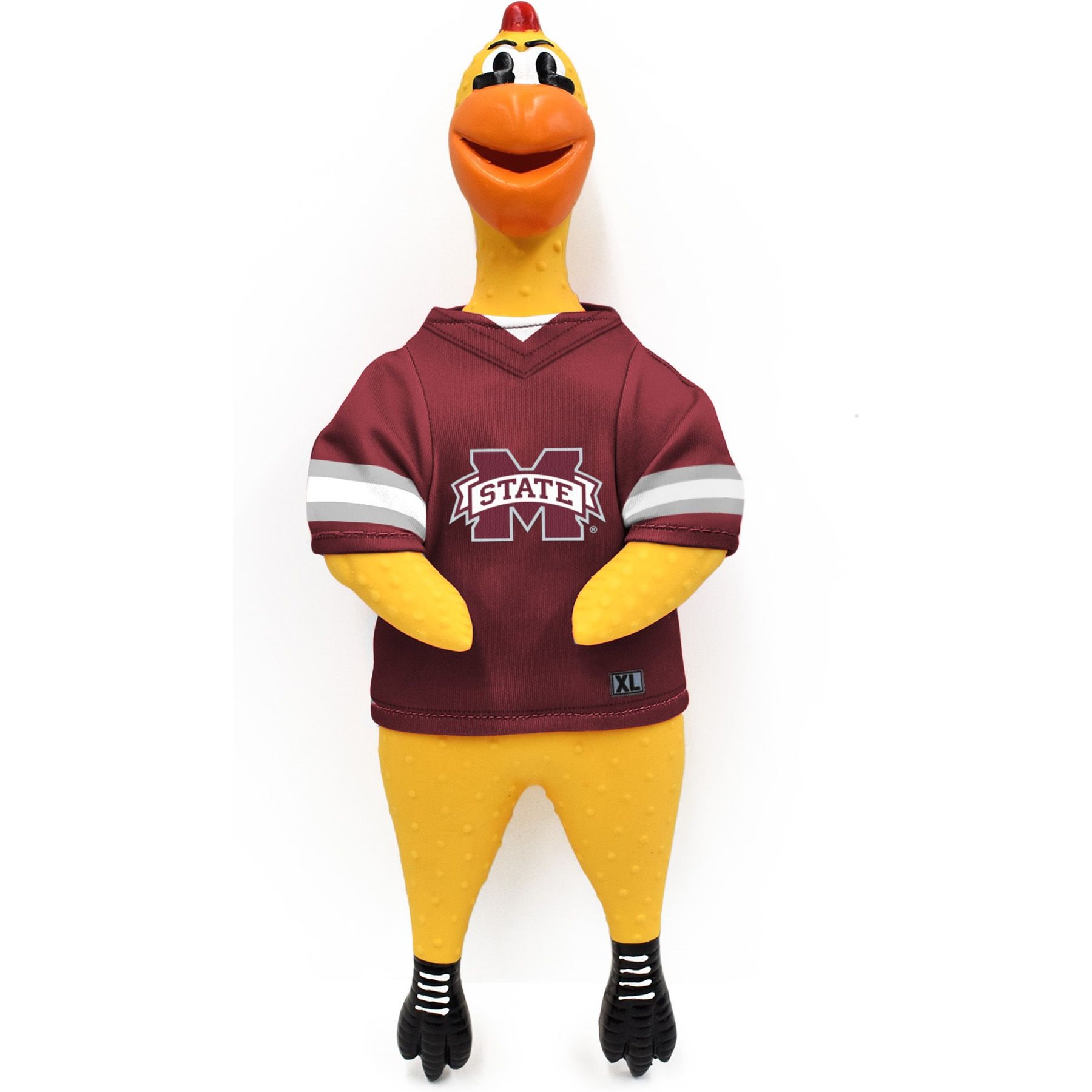 Littlearth NCAA Rubber Chicken Squeaky Dog Chew Toy, Mississippi State Bulldogs