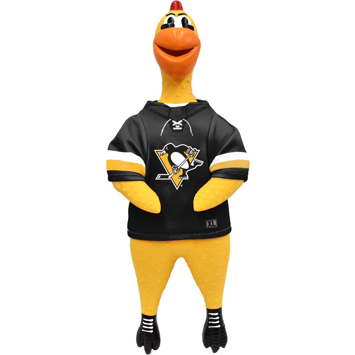 Littlearth NHL Rubber Chicken Squeaky Dog Chew Toy, Pittsburgh Penguins