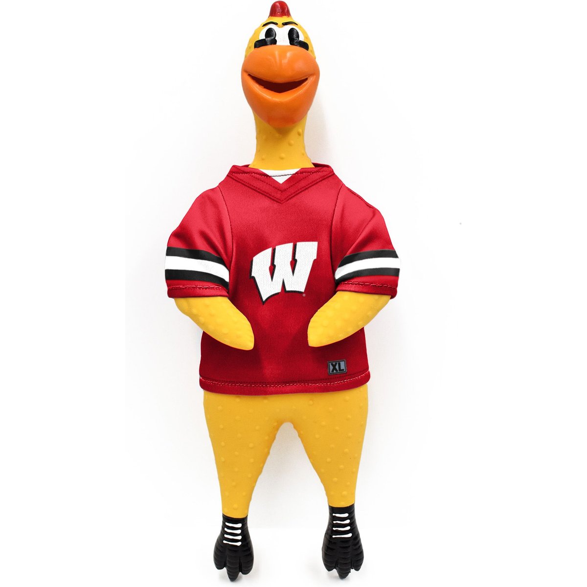 Littlearth NCAA Rubber Chicken Squeaky Dog Chew Toy, Wisconsin Badgers