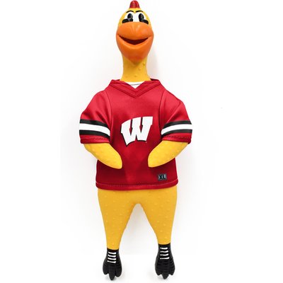 Littlearth Littlearth NCAA Rubber Chicken Squeaky Dog Chew Toy, Wisconsin Badgers