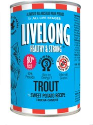 Livelong Healthy & Strong Trout & Sweet Potato Recipe Wet Dog Food, 12.5-oz can, case of 12