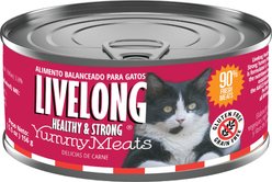 Livelong Healthy & Strong Yummy Meats Wet Cat Food, 5.5-oz can, 24 count