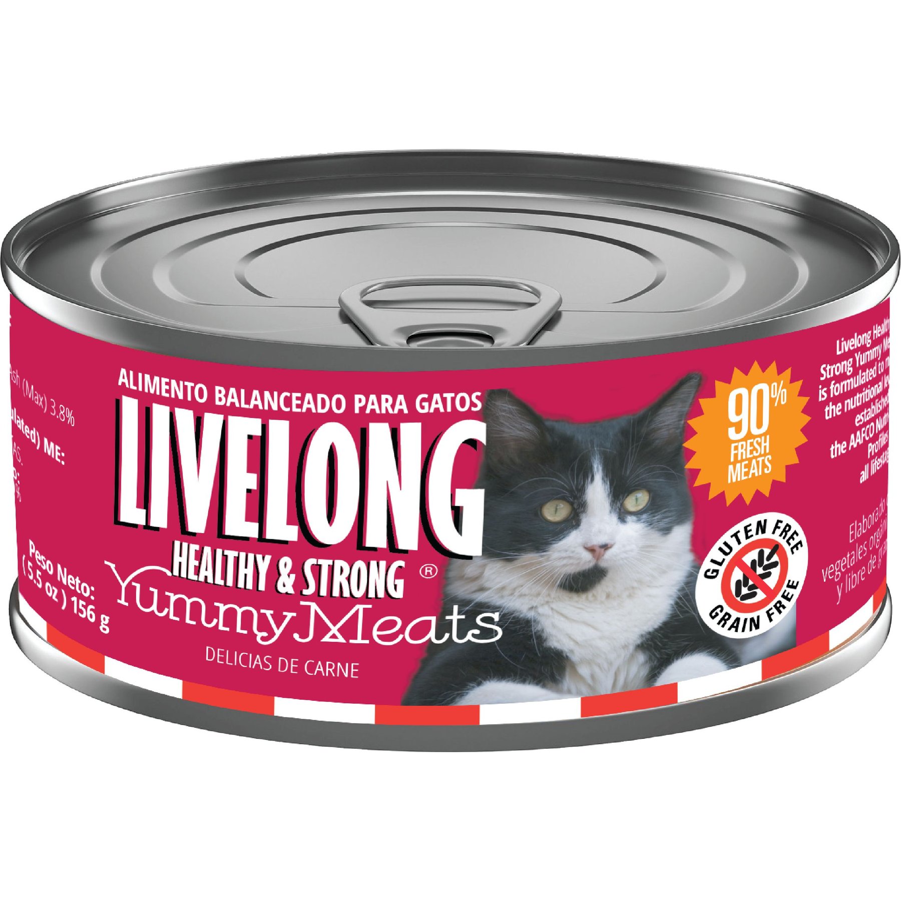 Livelong Healthy & Strong Yummy Meats Wet Cat Food, 5.5-oz can, 24 count