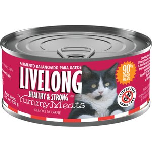 Livelong Healthy & Strong Yummy Meats Wet Cat Food, 5.5-oz can, 24 count