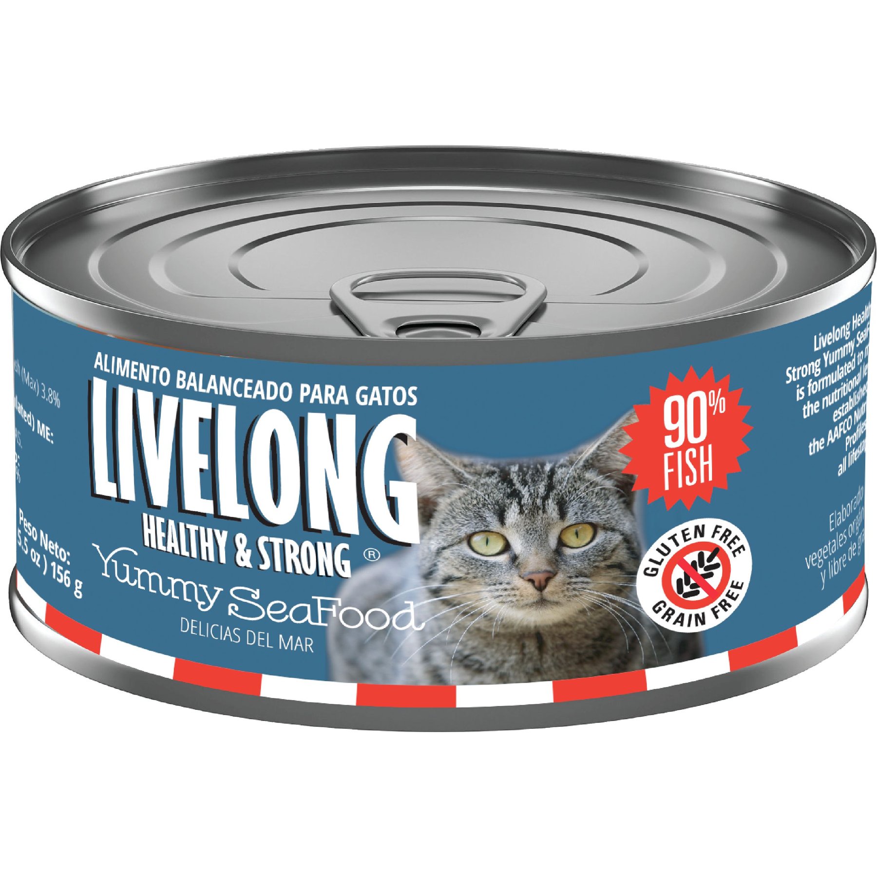 Livelong Healthy & Strong Yummy Seafood Wet Cat Food, 5.5-oz can, 24 count