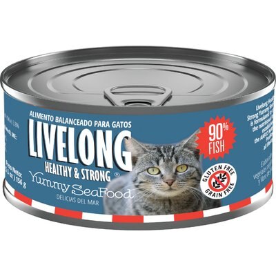 Livelong Healthy & Strong Livelong Healthy & Strong Yummy Seafood Wet Cat Food, 5.5-oz can, 24 count