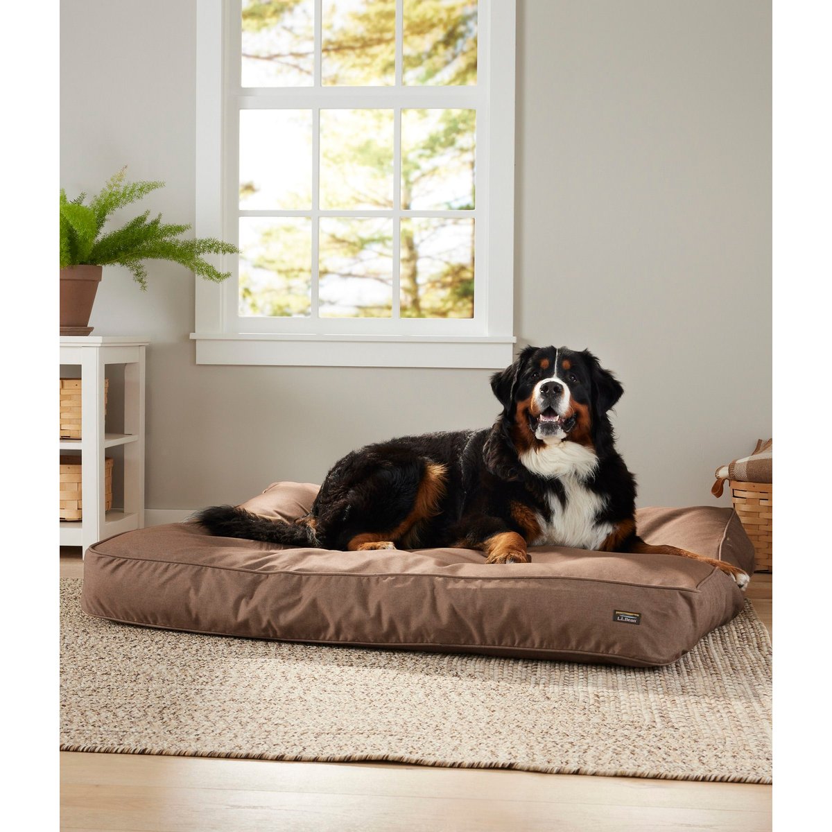 L.L.Bean Premium Denim Rectangular Dog & Cat Bed, Burlap, X-Large