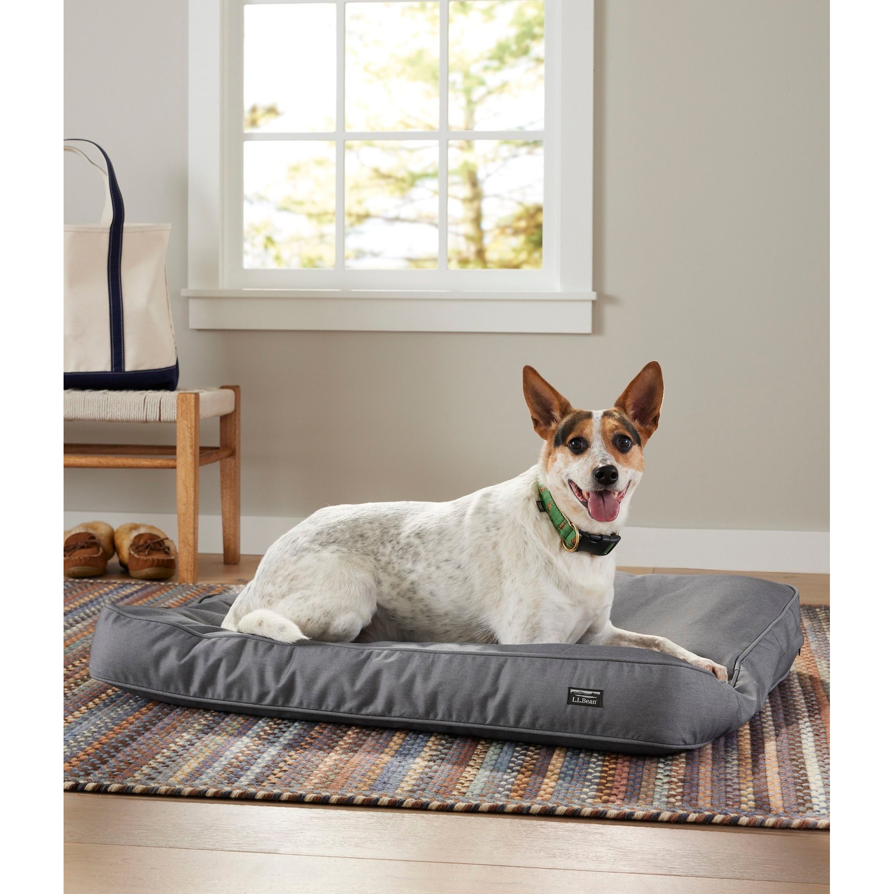 L.L.Bean Premium Denim Rectangular Dog & Cat Bed, Platinum, Medium