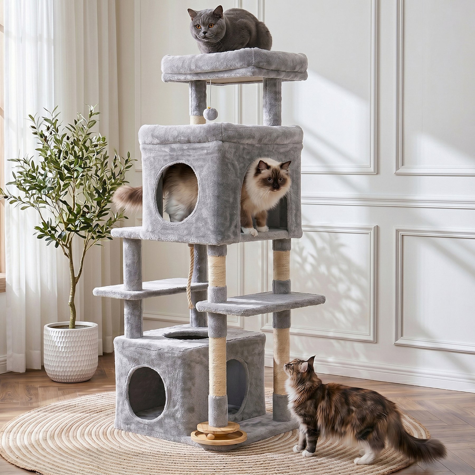 LONA Love Nature Condo 55-in Faux Fur Hanging-Toys Cat Tree, Light Grey