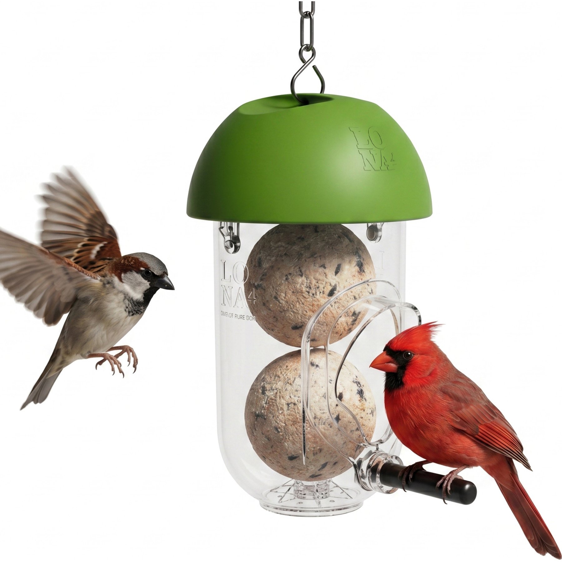 LONA Love Nature Durable Easy Hanging System Finch Wild Bird Suet Balls Holder Feeder, Green