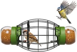 LONA Love Nature Oval Finch Wild Bird Mesh Cage Feeder Cage with 2 Empty Jars, Green