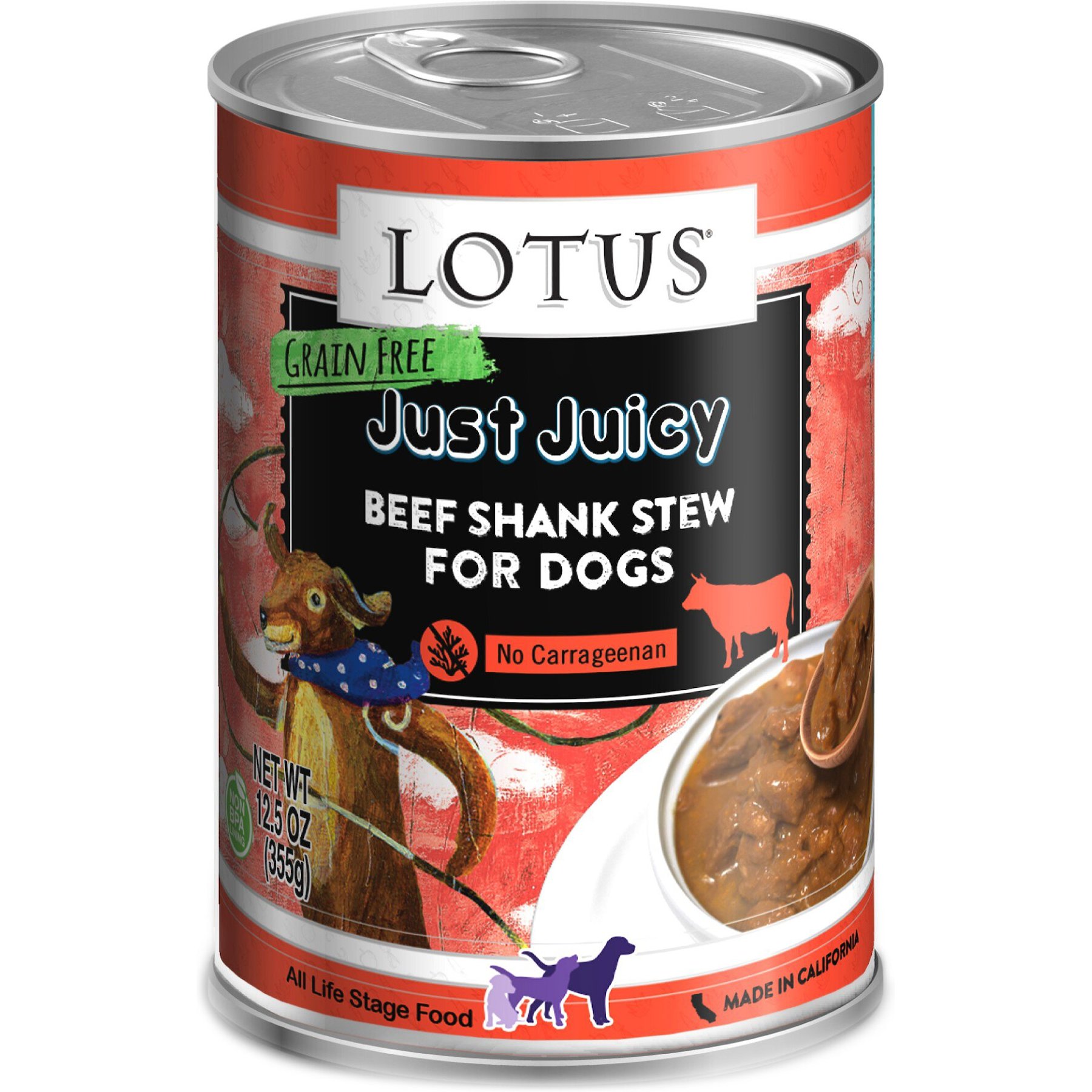 Lotus Just Juicy Beef Shank Stew Canned Dog Food, 12.5-oz, 12 ct