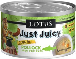 Lotus Just Juicy Pollock Stew Grain-Free Canned Cat Food, 5.3-oz, case of 24 slide 1 of 2