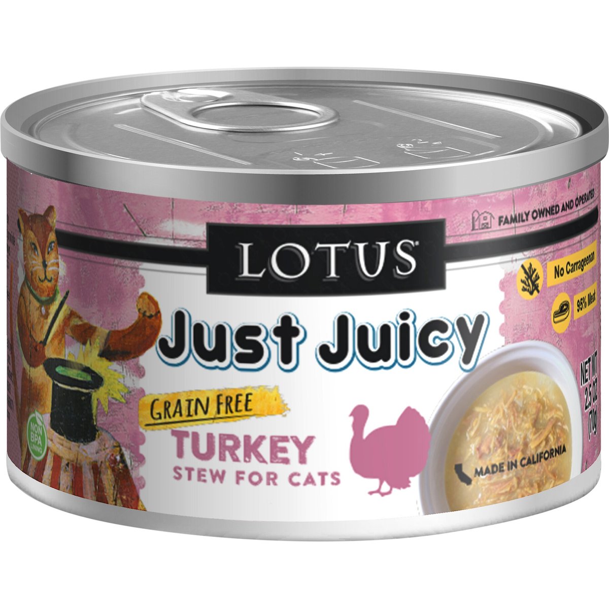 Lotus Just Juicy Turkey Stew Grain-Free Canned Cat Food, 2.5-oz, 24 ct