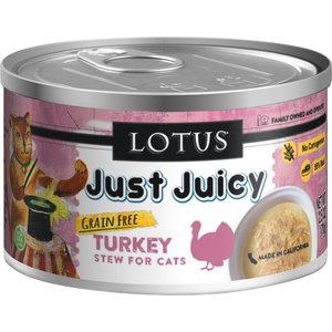 Lotus Just Juicy Turkey Stew Grain-Free Canned Cat Food, 2.5-oz, case of 24