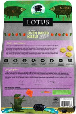 Show full view: Lotus Oven-Baked Small Bites Grain-Free Lamb & Turkey Liver Dry Dog Food, 4-lb bag slide 3 of 4