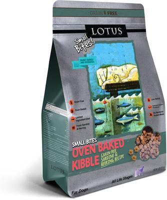 Show full view: Lotus Oven-Baked Small Bites Grain-Free Sardine & Herring Recipe Dry Dog Food, 4-lb bag slide 4 of 5