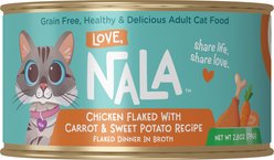 Love, Nala Chicken Flaked with Sweet Potato & Carrot Recipe in Broth Adult Grain-Free Wet Cat Food, 2.8-oz can, case of 12