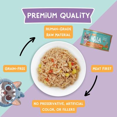 Show full view: Love, Nala Chicken Flaked with Sweet Potato & Carrot Recipe in Broth Adult Grain-Free Wet Cat Food, 2.8-oz can, case of 12 slide 4 of 10