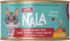 Love, Nala Chicken Flaked with Sweet Potato & Tomato Recipe in Broth Adult Grain-Free Wet Cat Food, 2.8-oz can, case of 12