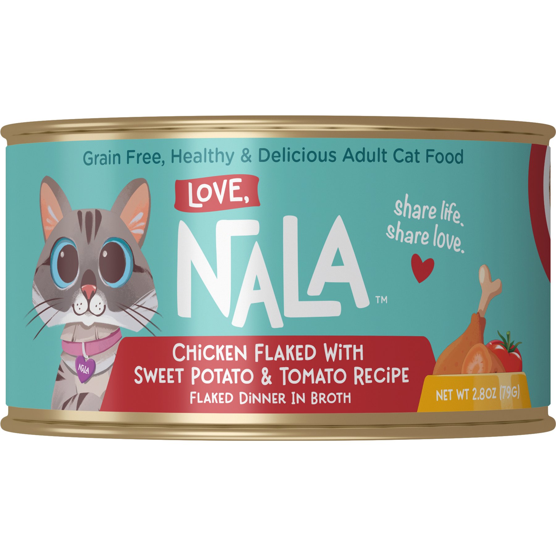 Love, Nala Chicken Flaked with Sweet Potato & Tomato Recipe in Broth Adult Grain-Free Wet Cat Food, 2.8-oz can, case of 12