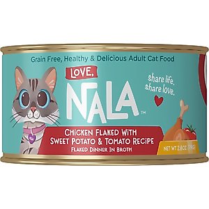 Love, Nala Chicken Flaked with Sweet Potato & Tomato Recipe in Broth Adult Grain-Free Wet Cat Food, 2.8-oz can, case of 12